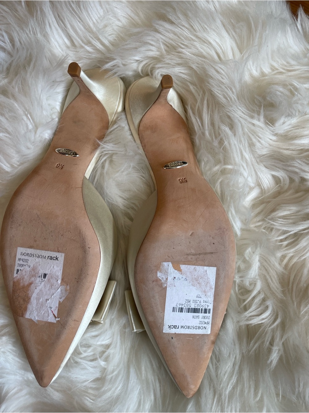 Badgley Mischka Champagne Satin Jeweled Bow Pointed-Toe Mules - Picture 2 of 3